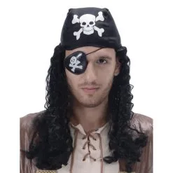 Perruque Noire Avec Bandana De Pirate