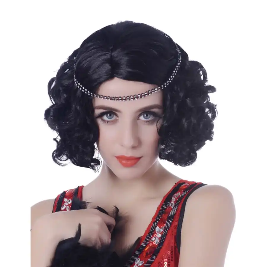 Perruque Noire Coupe Charleston Bouclée 2 Perruque Noire Coupe Charleston Bouclée – Image 2