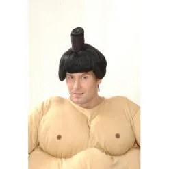 Perruque Noire De Sumo Avec Chignon -Camouflage Soldes Boutique Perruque noire de sumo avec chignon 17278