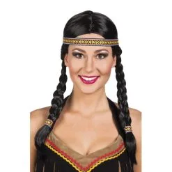 Perruque Noire Indienne Avec Tresses Et Bandeau