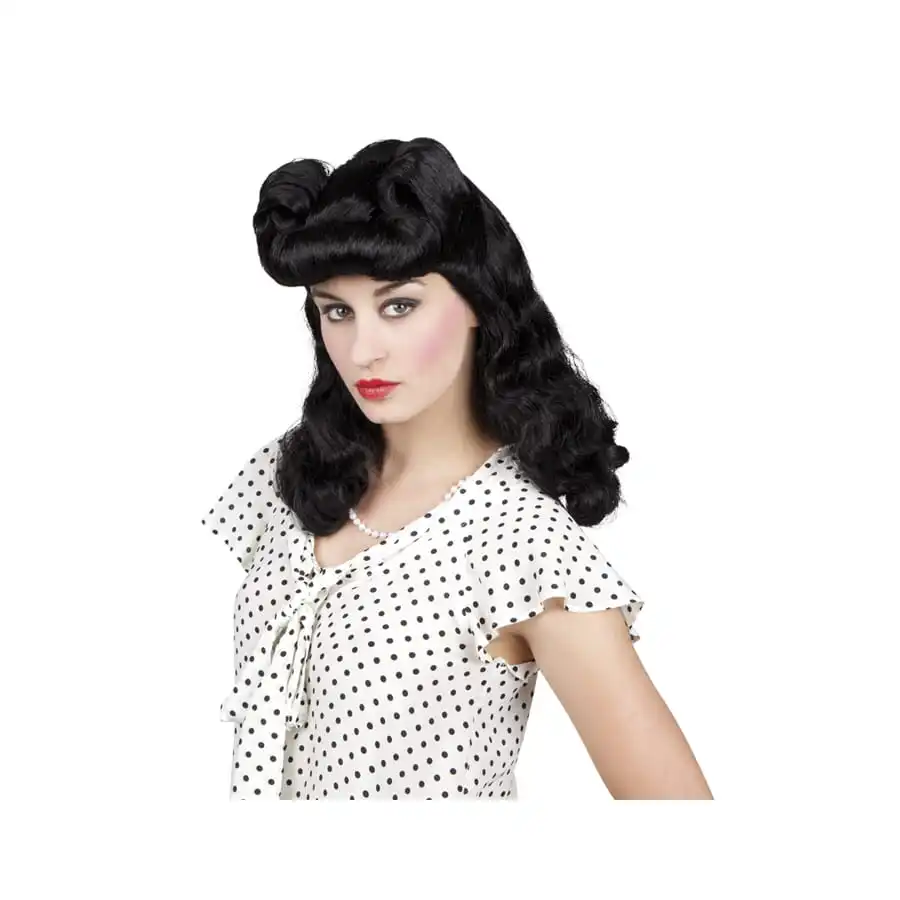 Perruque Noire Ondulée Avec Montage Années 50 1 Perruque Noire Ondulée Avec Montage Années 50