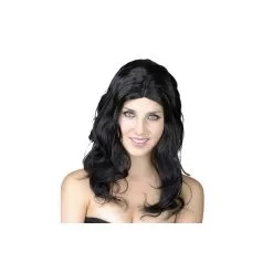 Perruque Noire Ondulée Avec Raie Centrale