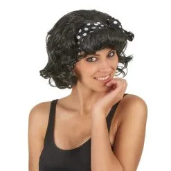 Perruque Noire Rétro Avec Frange Rouleau