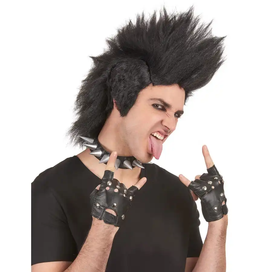 Perruque Punk Crête Noire Unie 1 Perruque Punk Crête Noire Unie