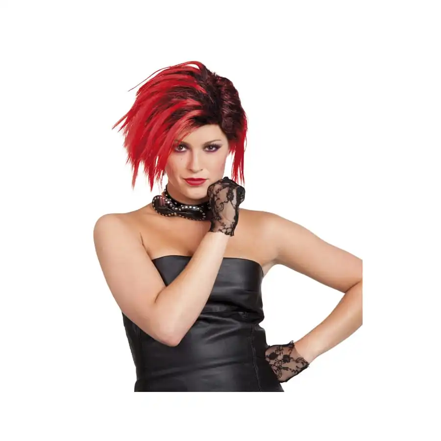 Perruque Punk Rouge Courte Racines Noires 1 Perruque Punk Rouge Courte Racines Noires