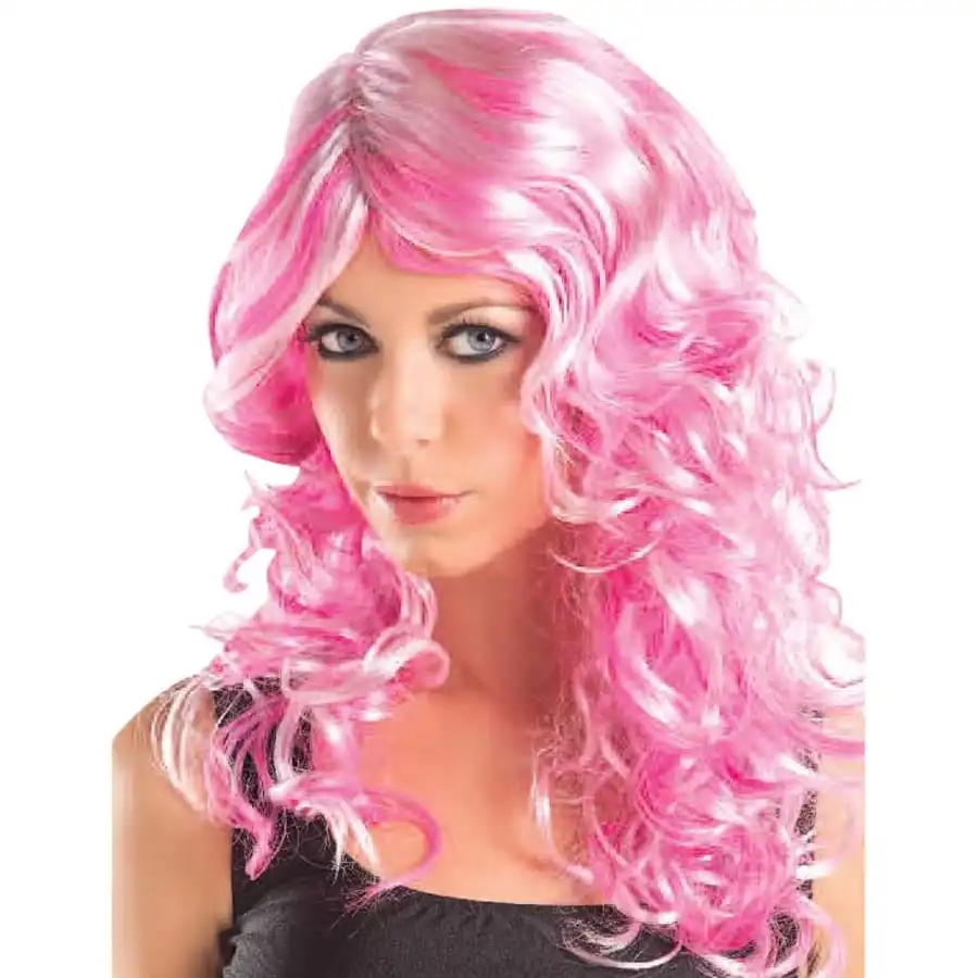 Perruque Rose Bouclée Mi-longue 2 Perruque Rose Bouclée Mi-longue – Image 2