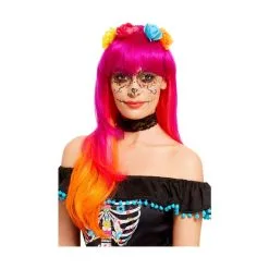 Perruque Rose Et Orange Dia De Los Muertos