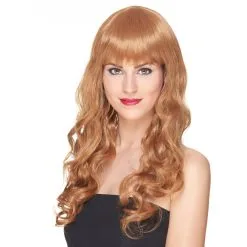 Perruque Rousse Bouclée Avec Frange, Luxe