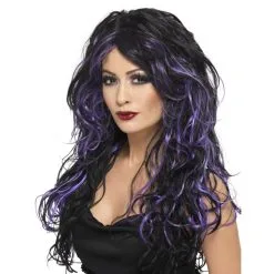 Perruque Sorciere Bouclée Noir/violet