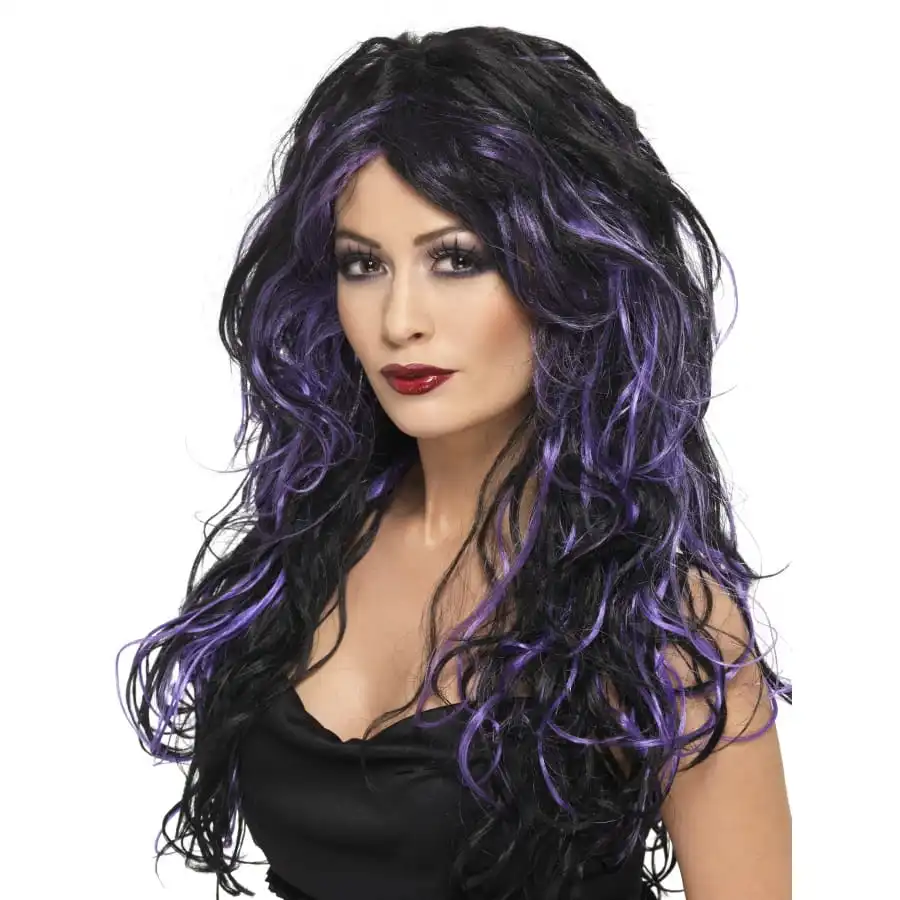 Perruque Sorciere Bouclée Noir/violet 1 Perruque Sorciere Bouclée Noir/violet