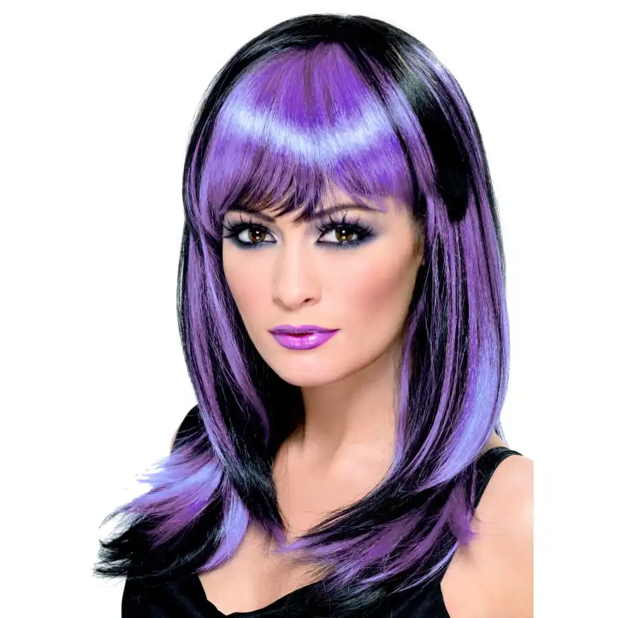 Perruque Sorciere Lisse Noir/violet 1 Perruque Sorciere Lisse Noir/violet