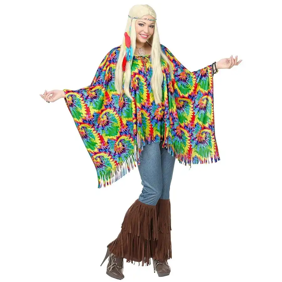 Poncho De Hippie Coloré Pour Adulte Avec Bandeau 2 Poncho De Hippie Coloré Pour Adulte Avec Bandeau – Image 2