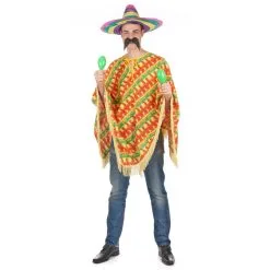 Poncho Mexicain Rayures Piments Pour Adulte