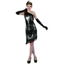 Robe Asymétrique Noir Argent, Années 20 -Camouflage Soldes Boutique Robe asymetrique noir argent annees 20 21381