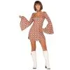 Robe Courte Disco Motifs Losange Marrons, Femme