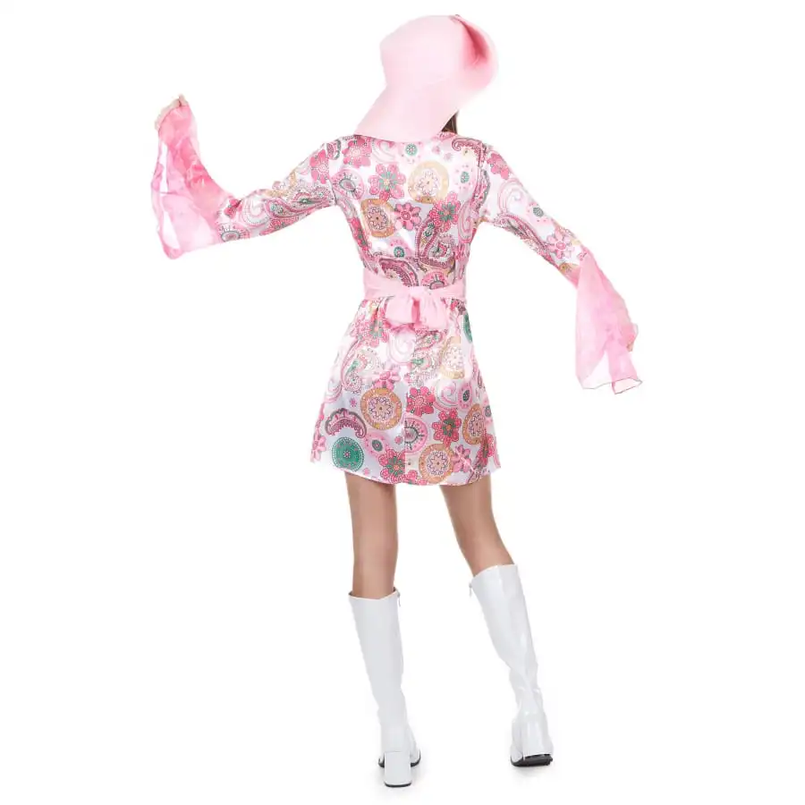 Robe Courte Hippie à Motifs Rose Avec Chapeau 3 Robe Courte Hippie à Motifs Rose Avec Chapeau – Image 3