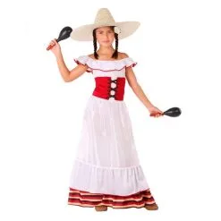 Robe De Mexicaine Pour Enfant, Blanche Et Rouge