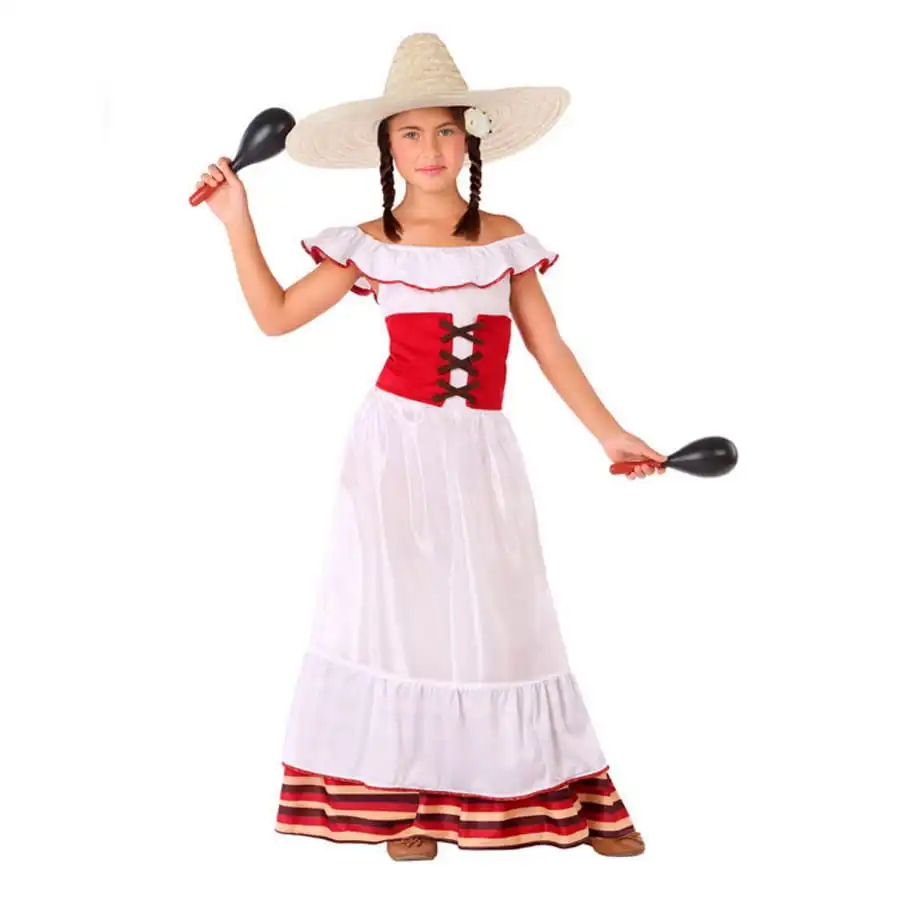 Robe De Mexicaine Pour Enfant, Blanche Et Rouge 1 Robe De Mexicaine Pour Enfant, Blanche Et Rouge