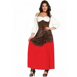 Robe De Tavernière Du Moyen âge Marron Et Rouge