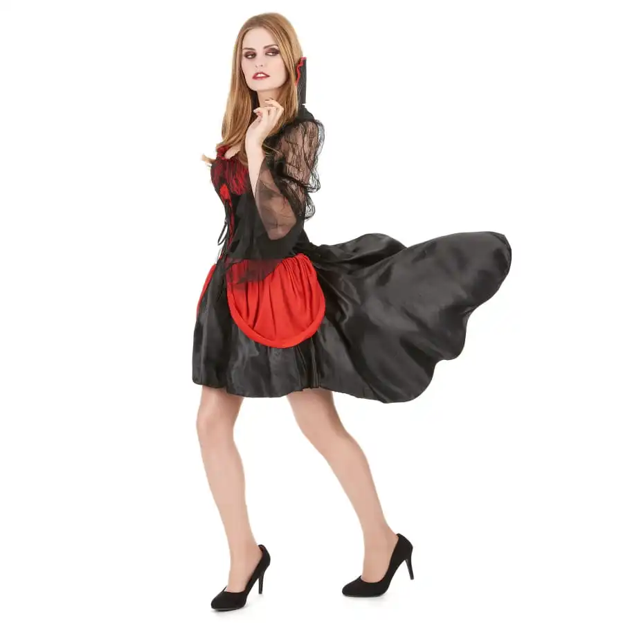 Robe De Vampire Rouge Et Noire Avec Voile 2 Robe De Vampire Rouge Et Noire Avec Voile – Image 2