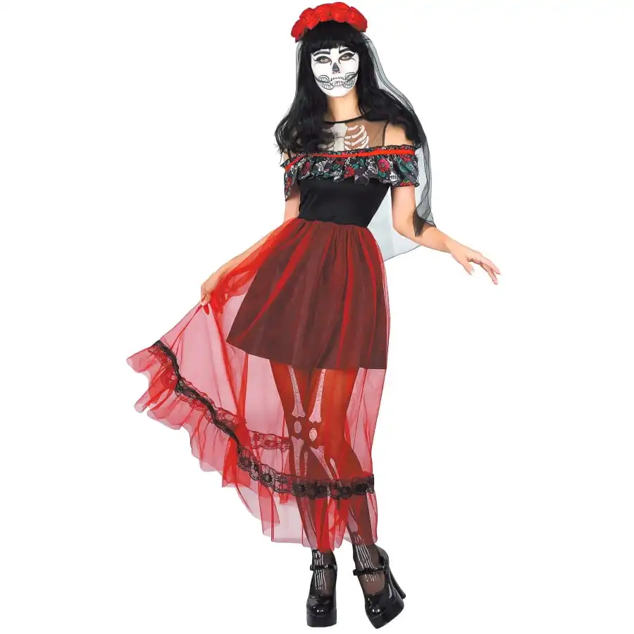 Robe Dia De Los Muertos Voile Rouge Transparent 1 Robe Dia De Los Muertos Voile Rouge Transparent
