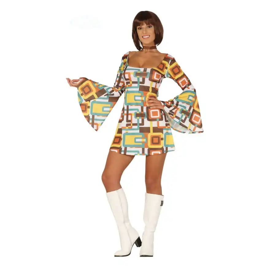 Robe Disco Courte Motifs Rectangle Marron, Femme 1 Robe Disco Courte Motifs Rectangle Marron, Femme