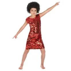 Robe Disco Rouge à Paillettes Pour Enfant