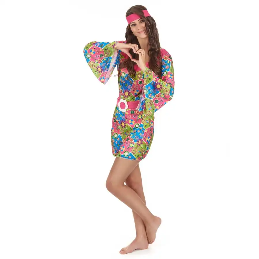 Robe Hippie Courte Imprimé Fleurs Manches évasées 2 Robe Hippie Courte Imprimé Fleurs Manches évasées – Image 2