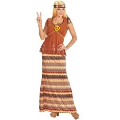 Robe Longue Hippie Avec Haut Marron Et Franges