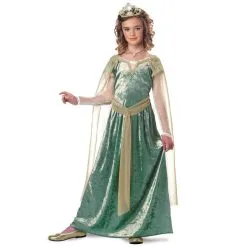 Robe Médiévale Verte Effet Velours Pour Fille