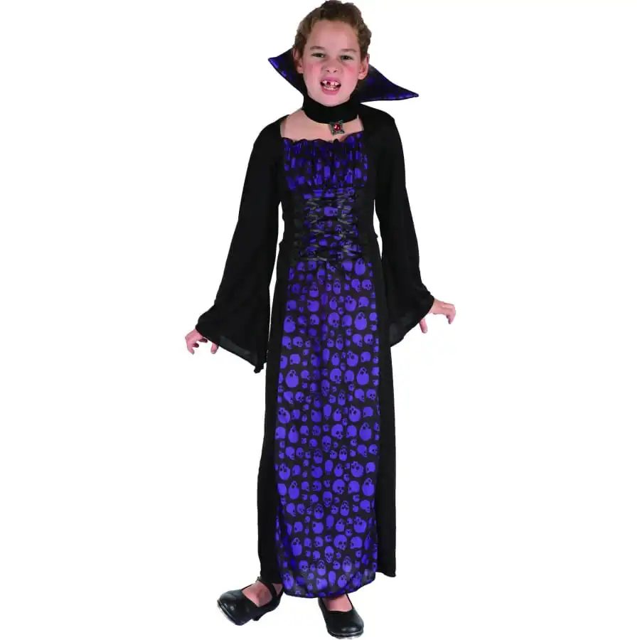 Robe Noire De Petite Vampire Imprimé Têtes De Mort 4 Robe Noire De Petite Vampire Imprimé Têtes De Mort – Image 4