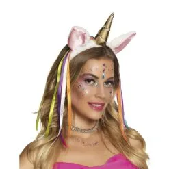 Serre-tête Licorne Blanc à Fourrure Avec Bandes