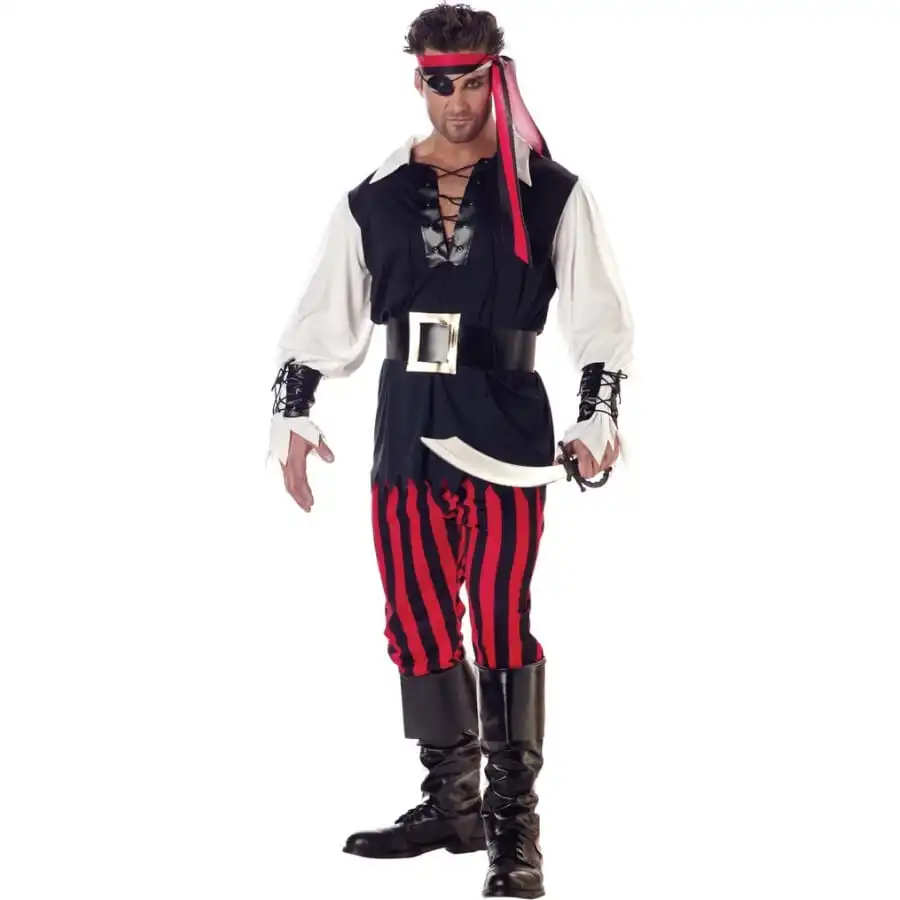 Tenue De Pirate Avec Pantalon Ligné Noir Et Rouge 1 Tenue De Pirate Avec Pantalon Ligné Noir Et Rouge