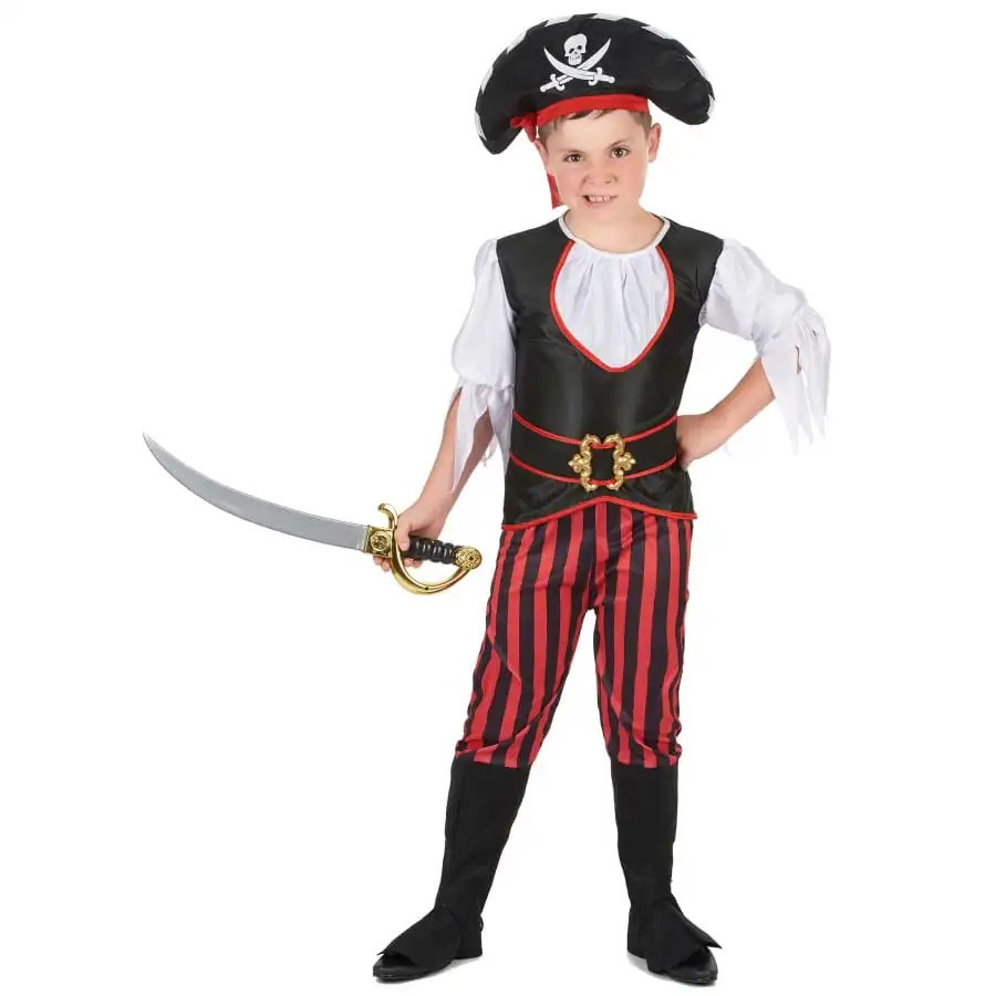 Tenue De Pirate Enfant Rayures Noires Et Rouges 2 Tenue De Pirate Enfant Rayures Noires Et Rouges – Image 2