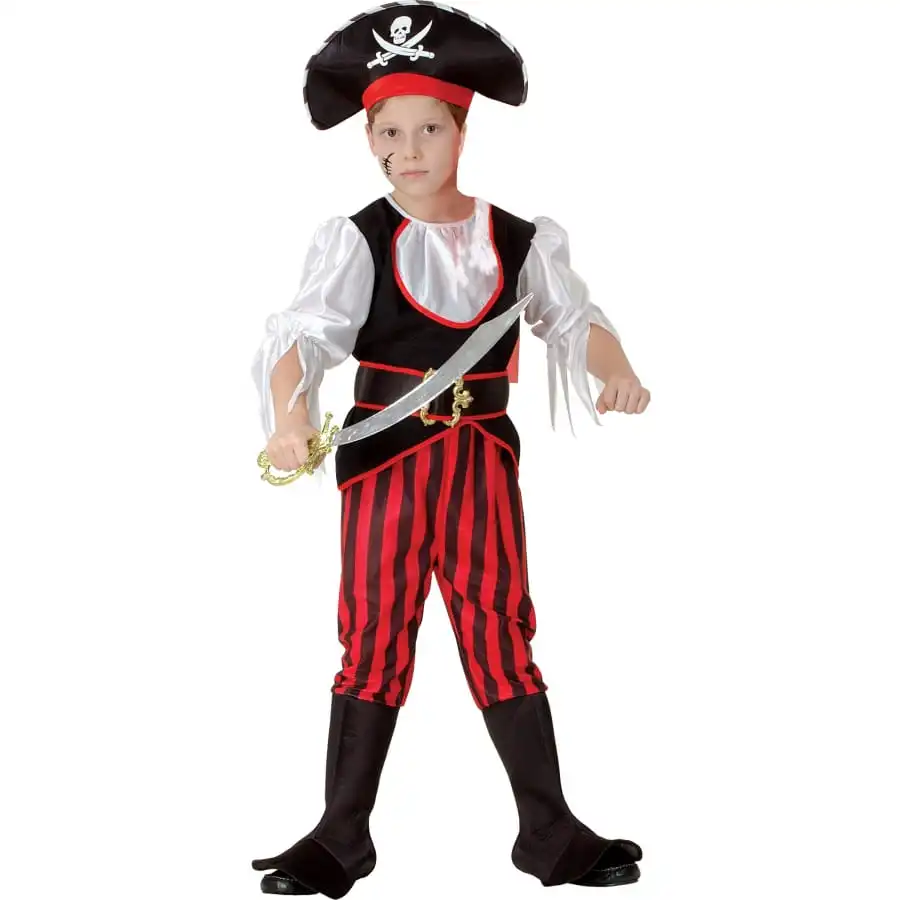 Tenue De Pirate Enfant Rayures Noires Et Rouges 1 Tenue De Pirate Enfant Rayures Noires Et Rouges
