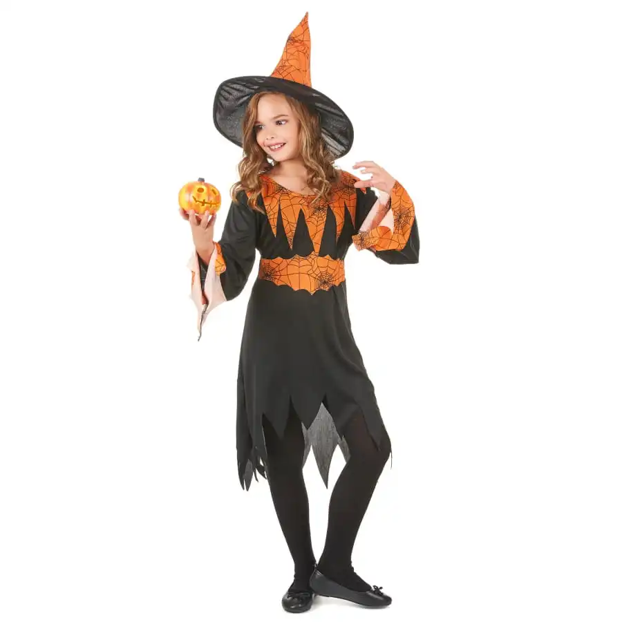 Tenue De Sorcière Araignée Orange Et Noire, Enfant 3 Tenue De Sorcière Araignée Orange Et Noire, Enfant – Image 3