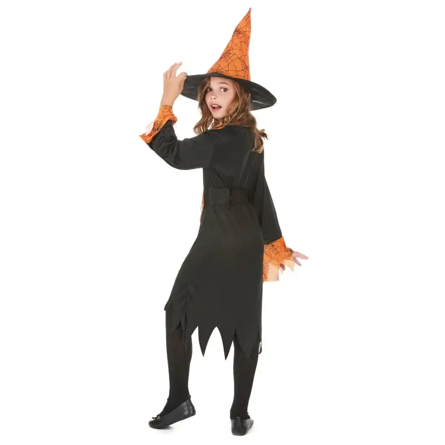 Tenue De Sorcière Araignée Orange Et Noire, Enfant 4 Tenue De Sorcière Araignée Orange Et Noire, Enfant – Image 4