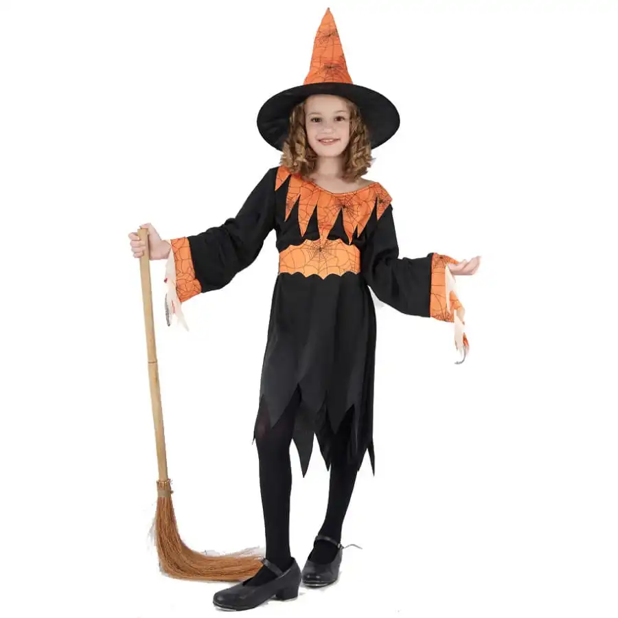 Tenue De Sorcière Araignée Orange Et Noire, Enfant 1 Tenue De Sorcière Araignée Orange Et Noire, Enfant