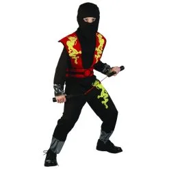 Tenue Noire De Ninja Pour Enfant Imprimé Dragon