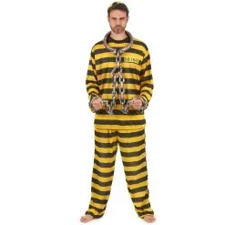 Tenue Rayée Jaune Et Noire De Prisonnier, Adulte