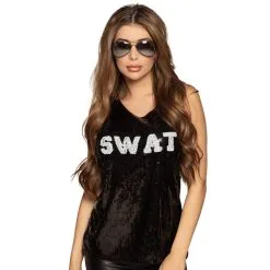 Top SWAT Noir Sans Manche à Sequins Pour Femme
