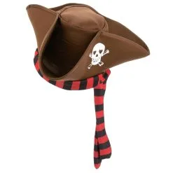 Tenue De Femme Pirate Velours Bleu -Camouflage Soldes Boutique Tricorne marron de pirate avec bandeau noir rouge